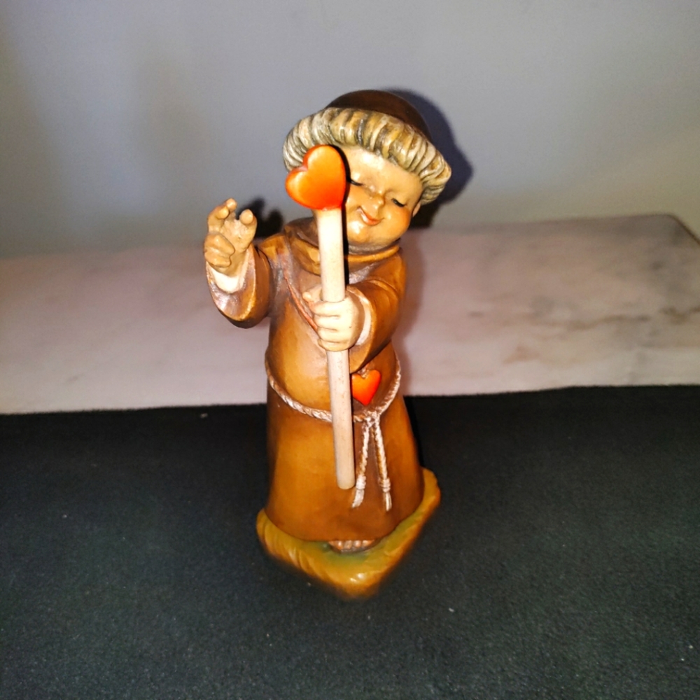 ANRI Italy Genuine Wood‎ Carving THE Friar Boy Monk Heart Blessing Holy Figure